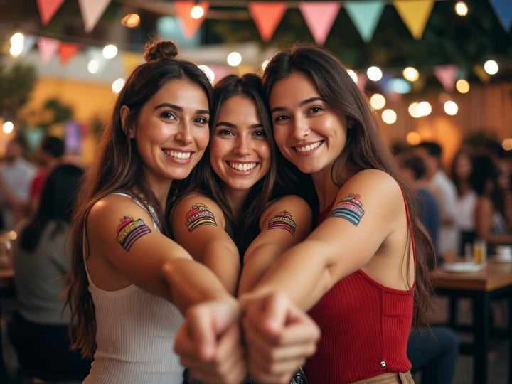 Vrouwen met plaktattoos op bedrijfsfeest