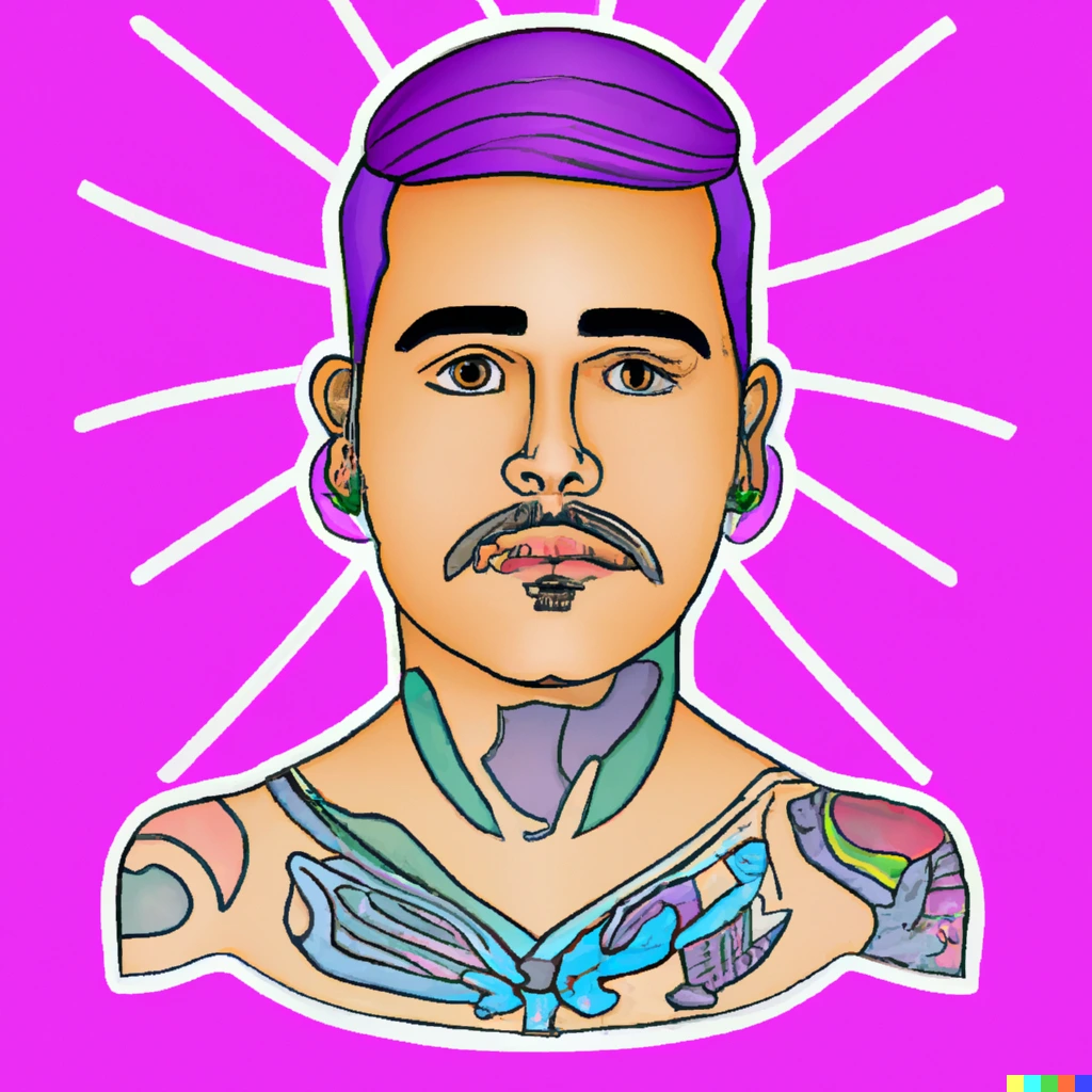 man-met-paars-haar-en-tattoos