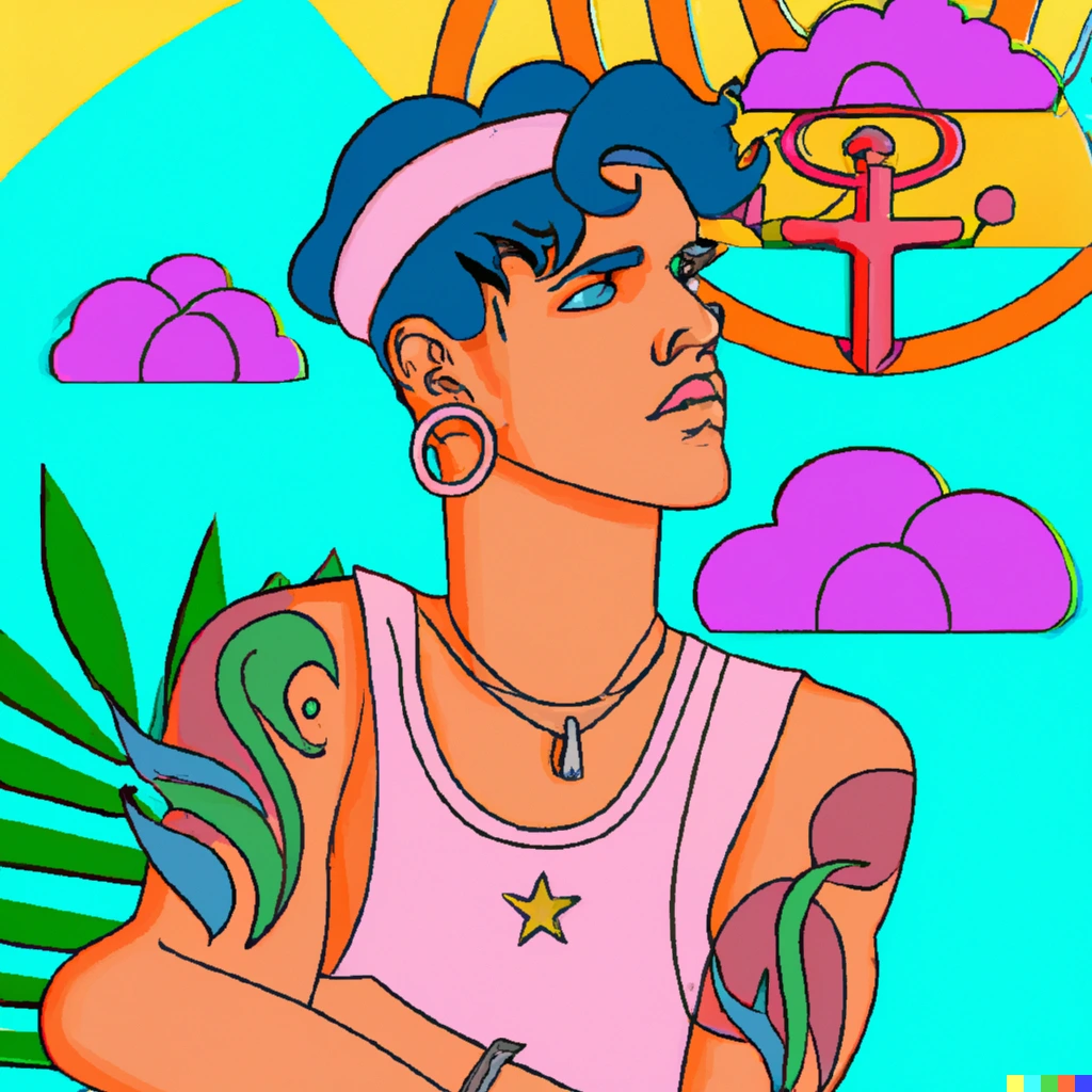 man-met-plaktattoos-kijkt-omhoog