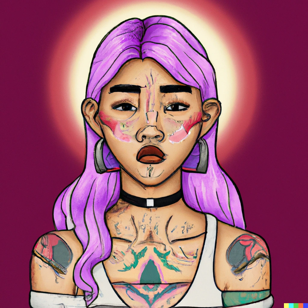 meisje-met-plaktattoos-paars-haar